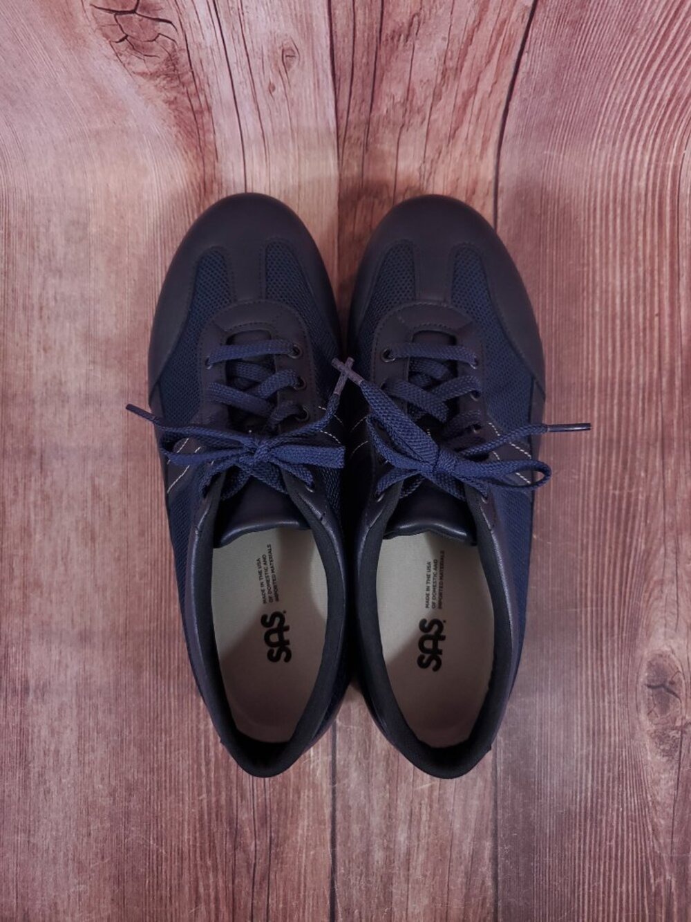 SAS FT Mesh Walking Shoes Womens 9.5 WW Leather Sneakers Comfort USA Navy Blue - Picture 6 of 14